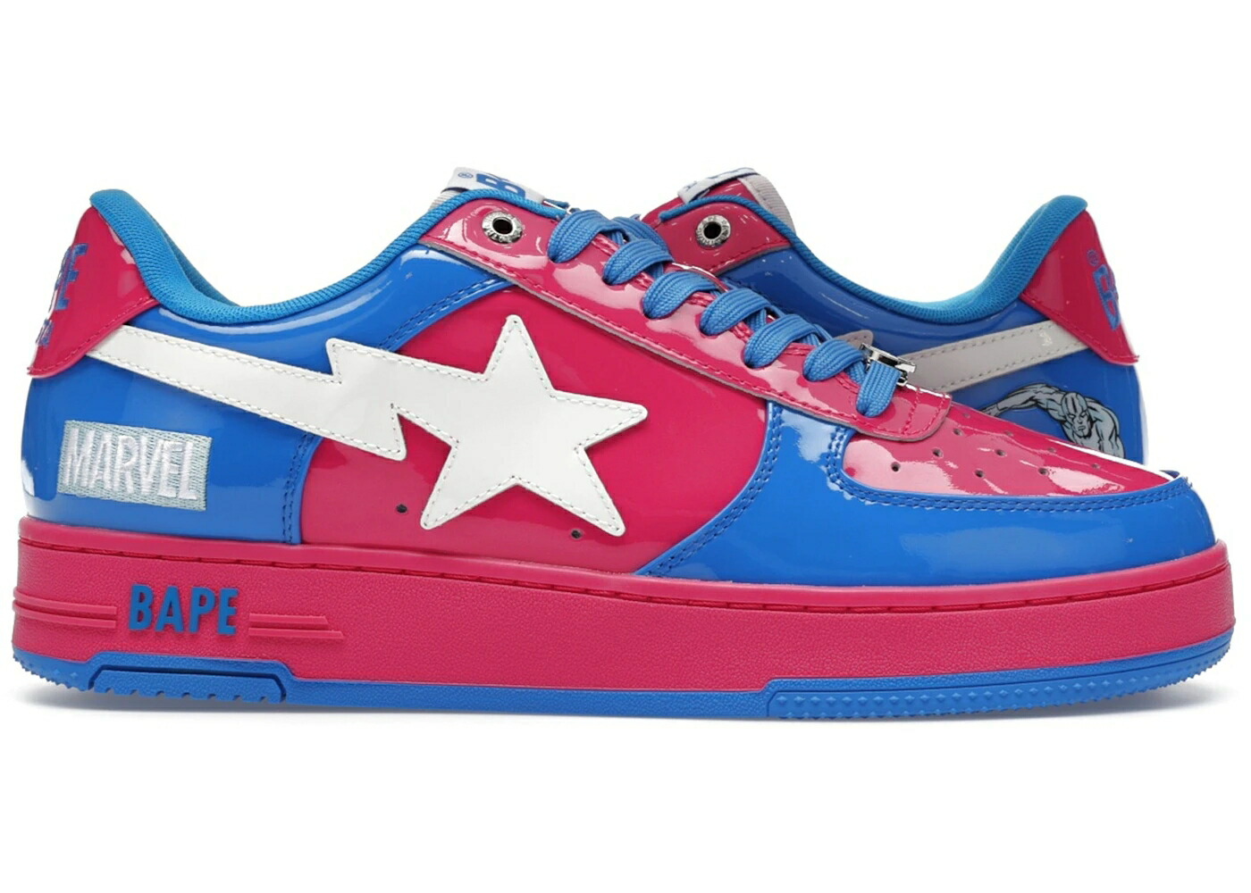 ベイプ 銀色 シルバー ピンク 青色 ブルー 白色 ホワイト \u0026 スニーカー メンズ BAPE A BATHING APE STA MARVEL THE FANTASTIC FOUR GALACTUS SILVER SURFER / PINK BLUE WHITE