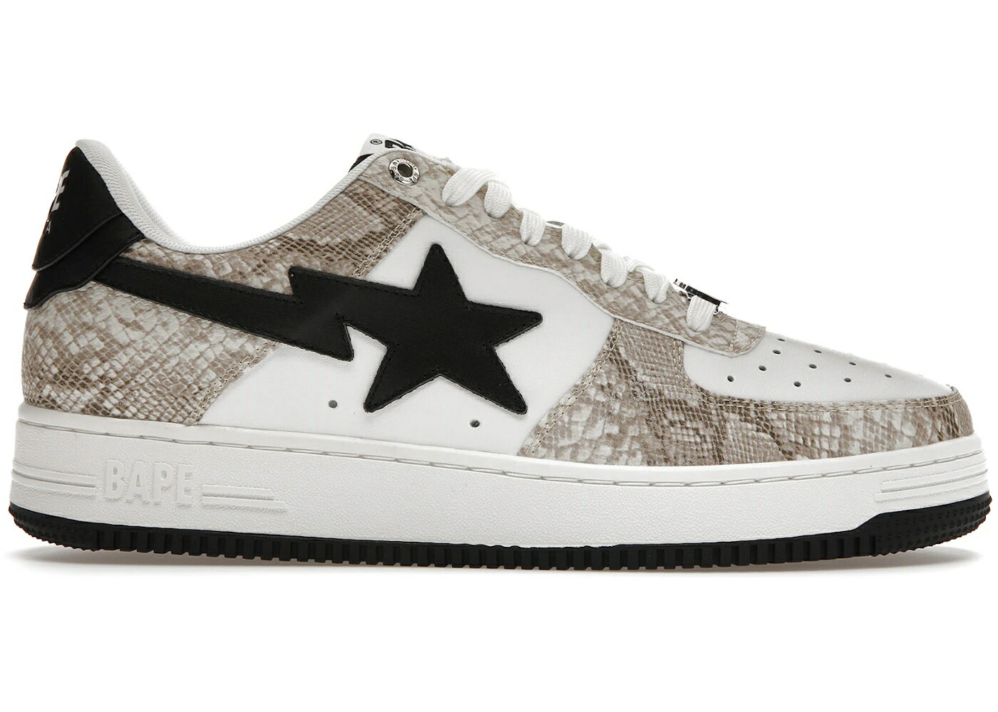 ベイプ ベージュ 白色 ホワイト 黒色 ブラック スニーカー メンズ BAPE A BATHING APE STA SNAKE SKIN BEIGE / BEIGE WHITE BLACK