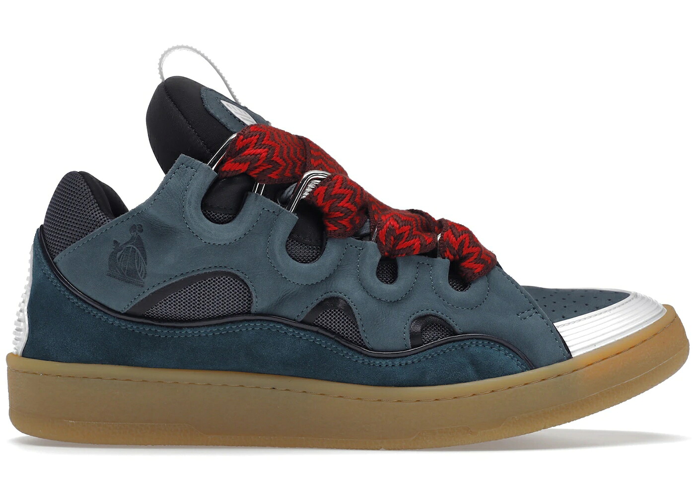 ランバン なめし革 青み 青色 薄墨色 薄墨色 赤 赤いこと スニーカー メンズ LANVIN LEATHER CURB BLUE GREY / BLUE GREY RED