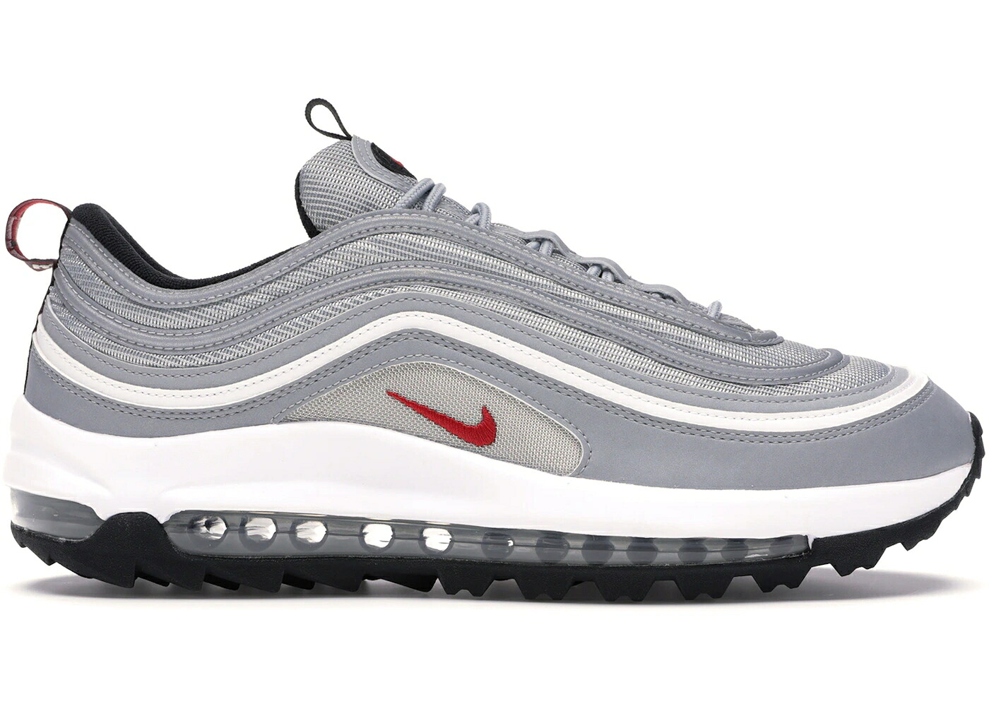 ナイキ マックス ゴルフ しろがね色 しろがね色 ブレット 赤 赤いこと エア湖マックス スニーカー メンズ NIKE AIR MAX 97 GOLF SILVER BULLET / METALLIC SILVER VARSITY RED