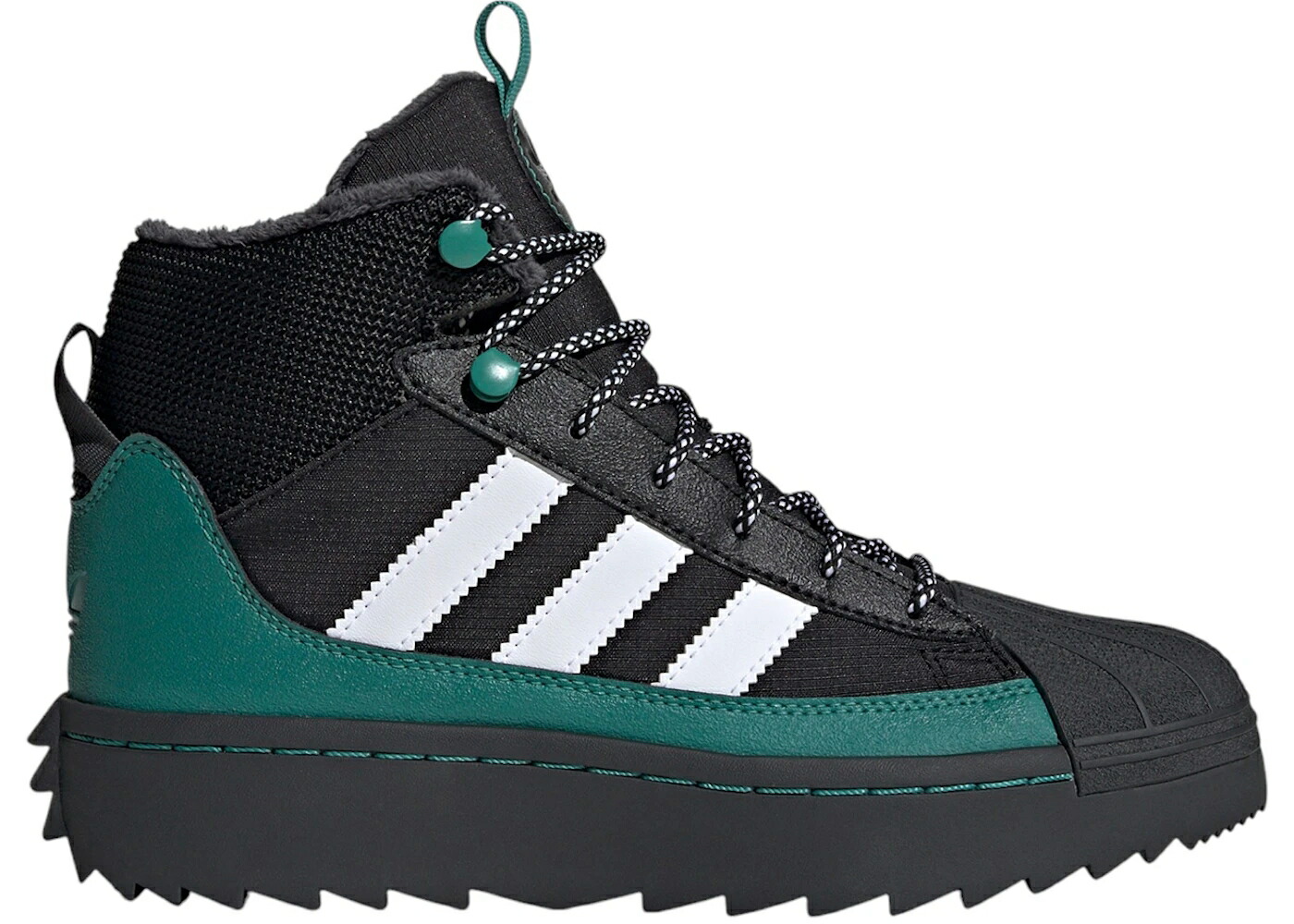 アディダス スーパースター ウィンター コア 黒色 ブラック 白色 ホワイト 緑 グリーン ジュニア キッズ ADIDAS SUPERSTAR WINTER TREK CORE BLACK CLOUD WHITE ACTIVE GREEN (GS) / CORE BLACK CLOUD WHITE ACTIVE ベ