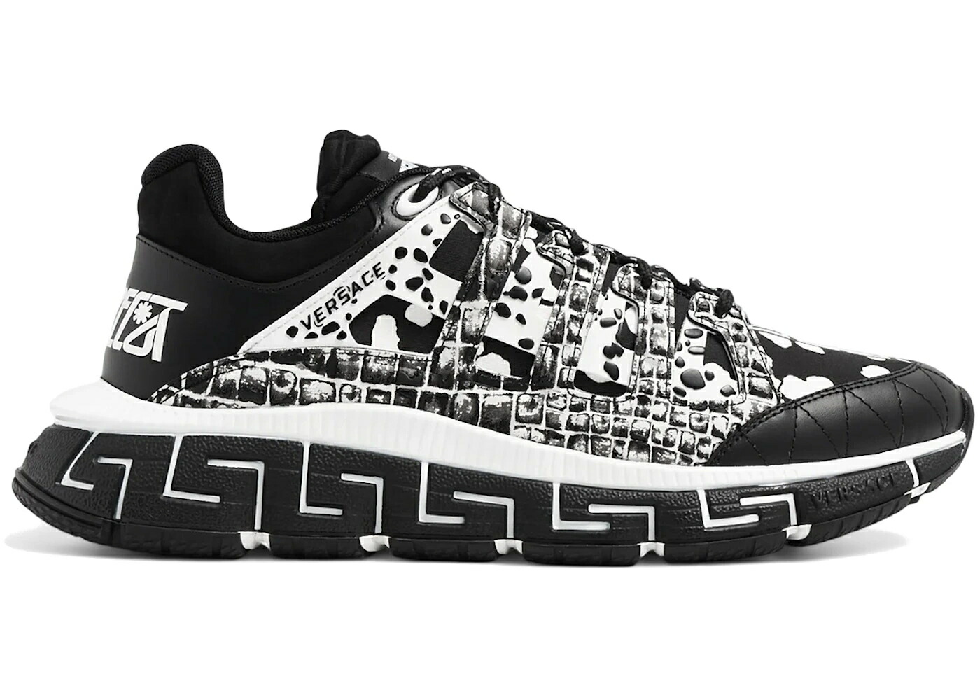 ヴェルサーチェ 黒色 ブラック 白色 ホワイト スニーカー メンズ VERSACE TRIGRECA BLACK WHITE / BLACK WHITE