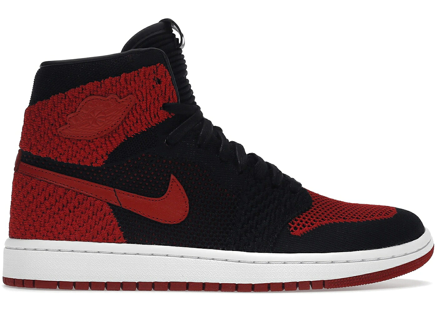 ナイキ ジョーダン ハイ フライニット 黒色 ブラック 赤 レッド 白色 ホワイト ジュニア キッズ JORDAN 1 RETRO HIGH FLYKNIT BRED (GS) / BLACK VARSITY RED WHITE ベビー マタニティ スニーカー