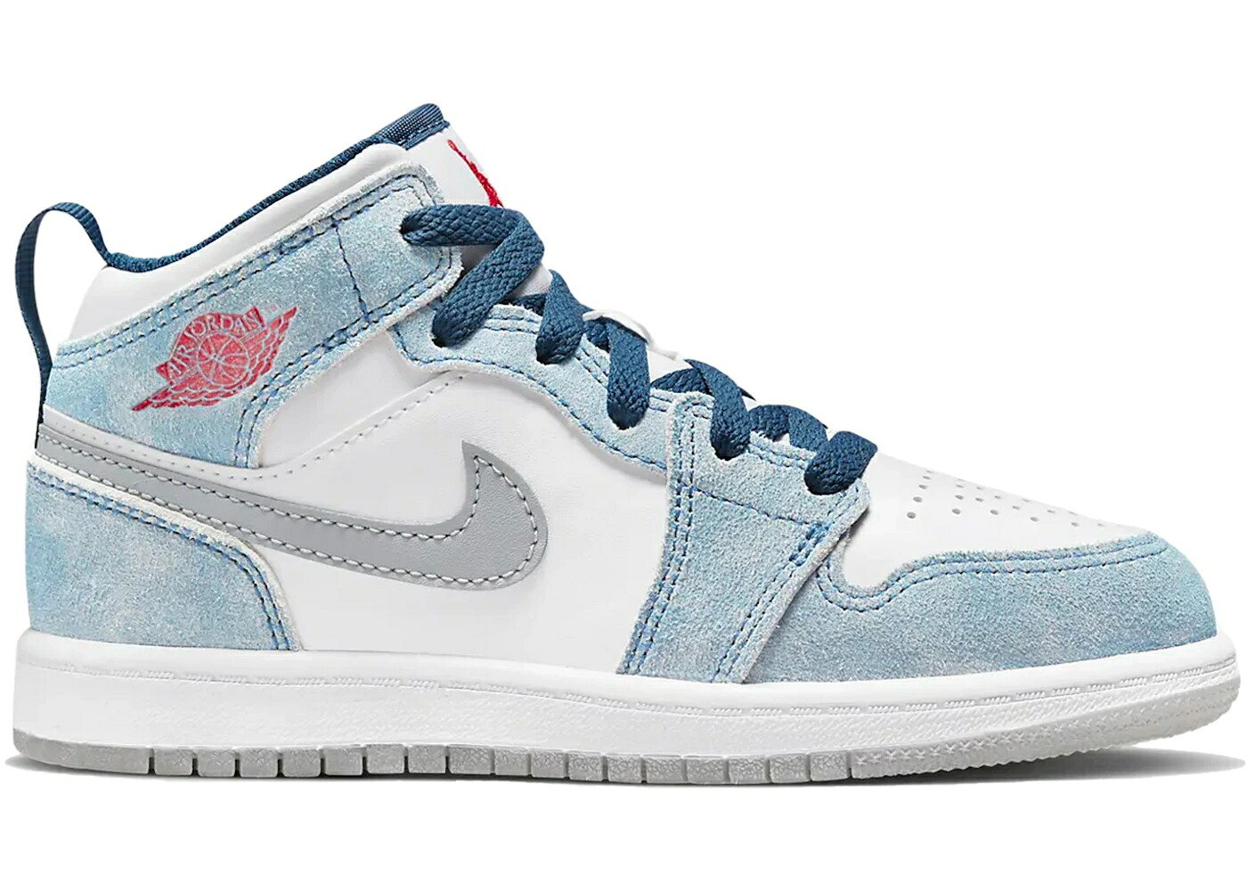 ナイキ ジョーダン ミッド 青色 ブルー 銀色 スチール 白色 ホワイト ジュニア キッズ JORDAN 1 MID SE FRENCH BLUE LIGHT STEEL (PS) / FRENCH BLUE WHITE LIGHT STEEL ベビー マタニティ スニーカー｜スニケス