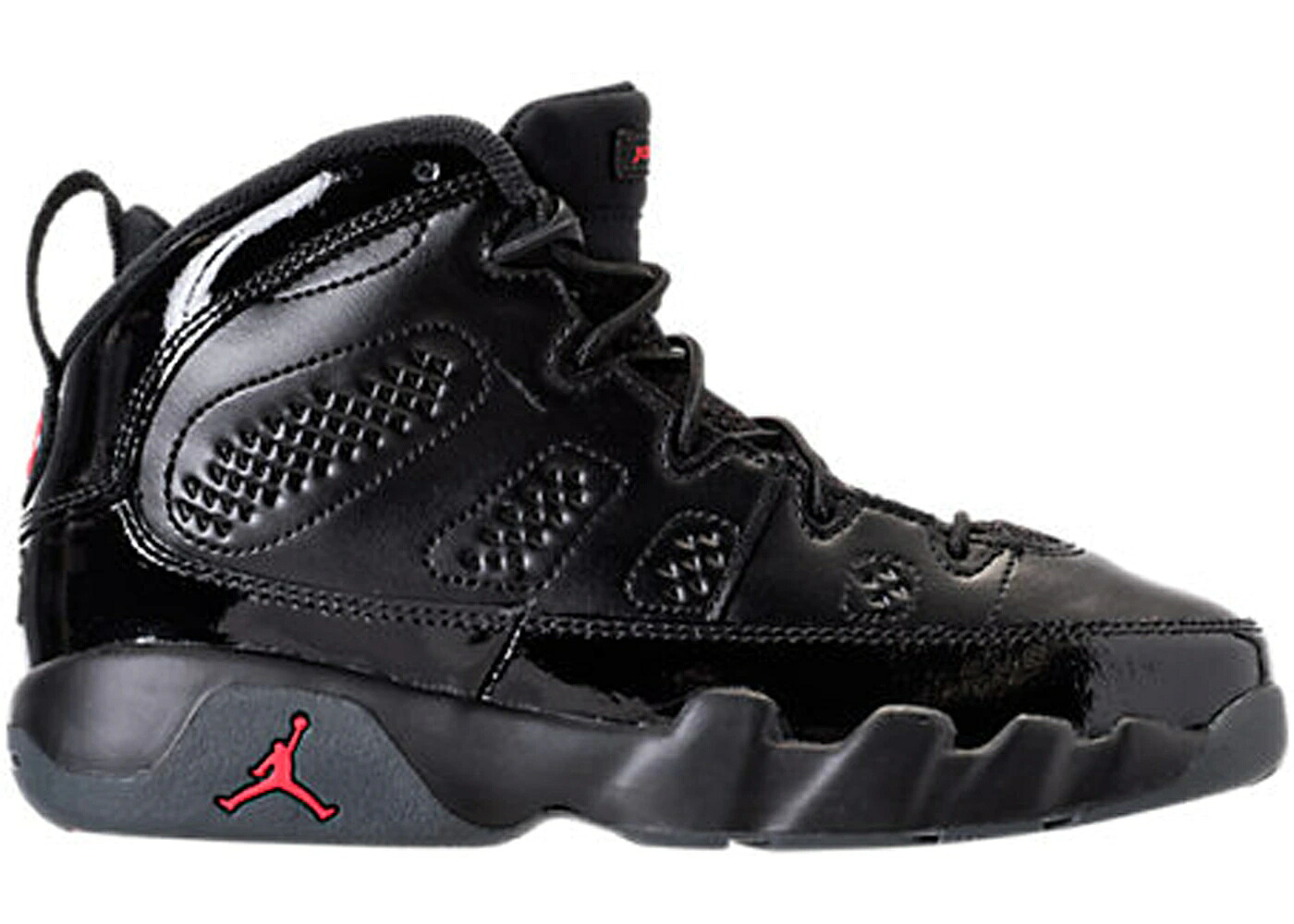 ナイキ ジョーダン パテント 黒色 ブラック 赤 レッド ジュニア キッズ JORDAN 9 RETRO BRED PATENT (PS) / BLACK UNIVERSITY RED ANTHRACITE ベビー マタニティ スニーカー｜スニケス