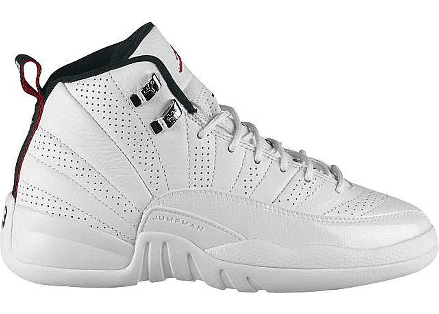 ナイキ ジョーダン 白色 ホワイト 赤 レッド 黒色 ブラック ジュニア キッズ JORDAN 12 RETRO RISING SUN BANNED INSOLES (GS) / WHITE VARSITY RED BLACK ベビー マタニティ スニーカー｜スニケス