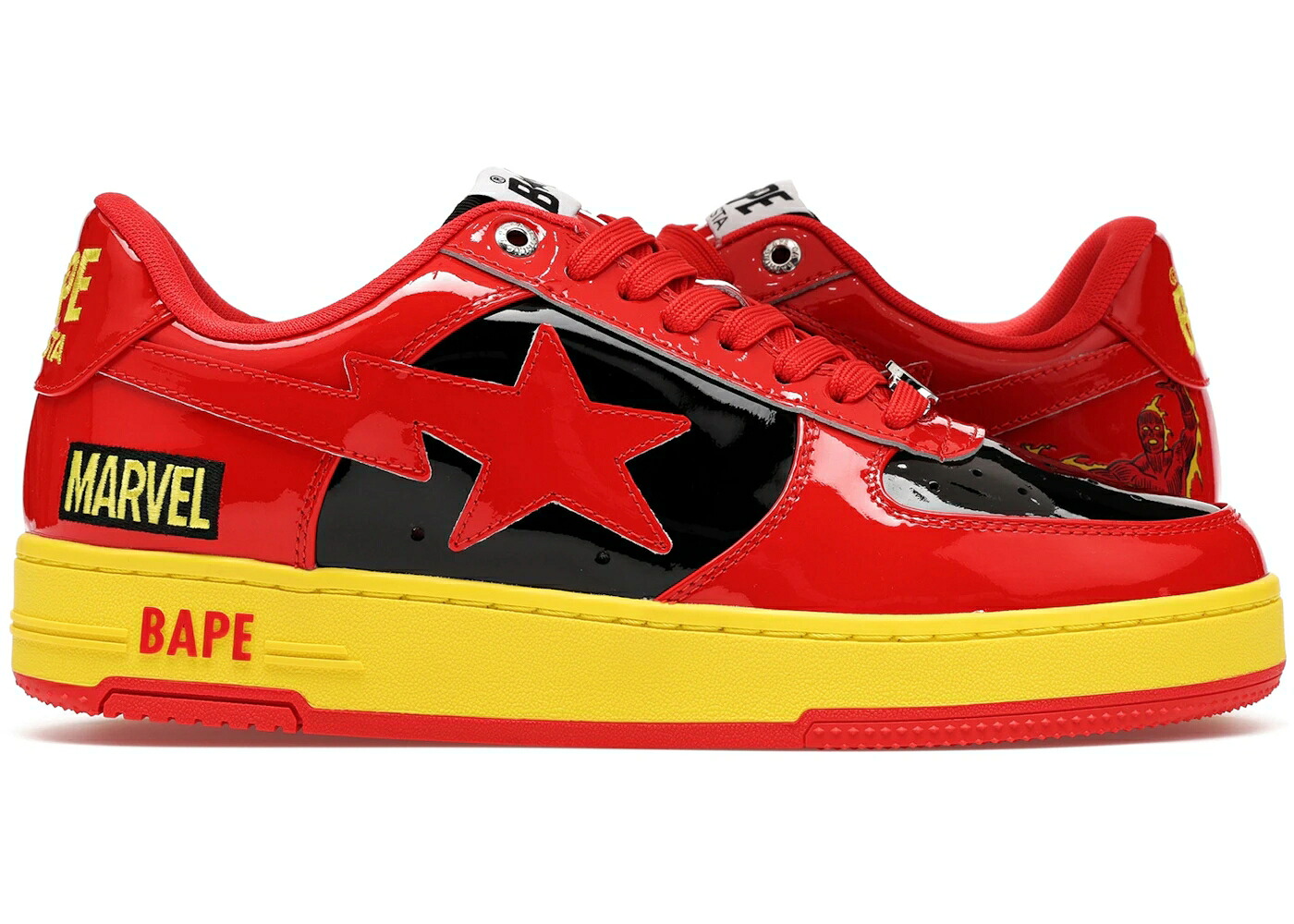 ベイプ 懐中電燈 赤 赤いこと 黒いこと 黒いこと 黄味がかった 黄色 スニーカー メンズ BAPE A BATHING APE STA MARVEL THE FANTASTIC FOUR HUMAN TORCH / RED BLACK YELLOW