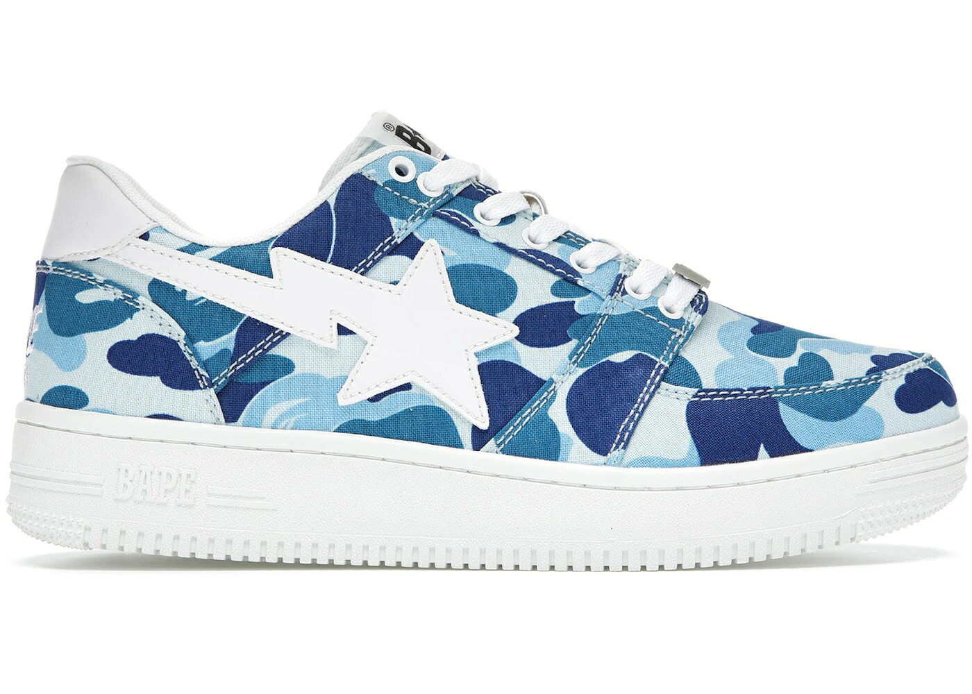 ベイプ カモ柄 青色 ブルー 白色 ホワイト スニーカー メンズ BAPE A BATHING APE STA LOW ABC CAMO 20TH ANNIVERSARY BLUE / BLUE CAMO WHITE｜スニケス