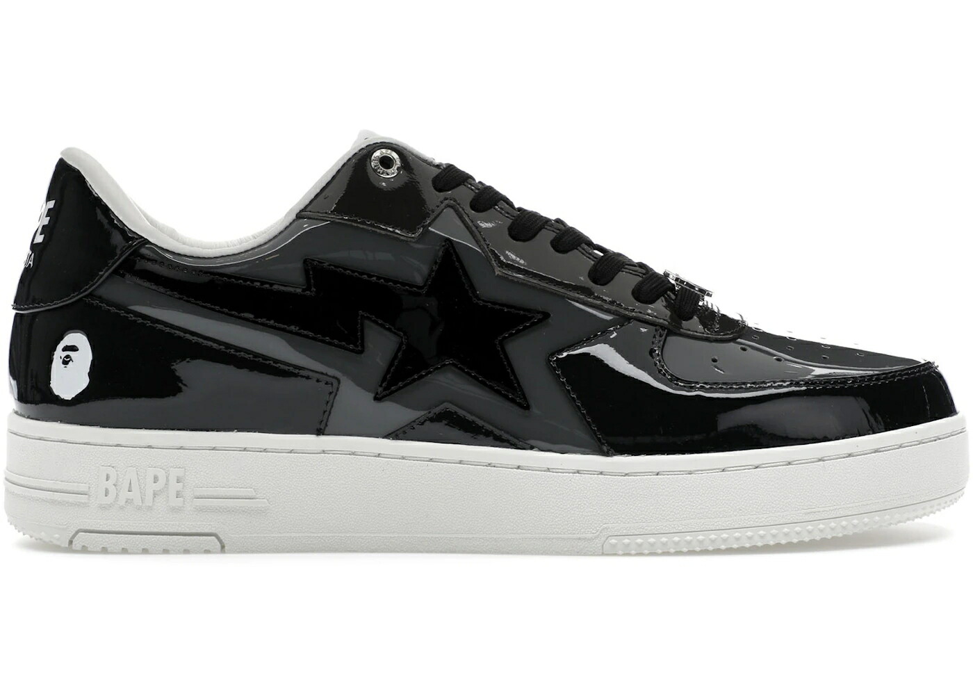 ベイプ アイコン 黒色 ブラック 灰色 グレー パテント 白色 ホワイト スニーカー メンズ BAPE A BATHING APE STA ICON LOW BLACK GREY PATENT / BLACK GREY WHITE