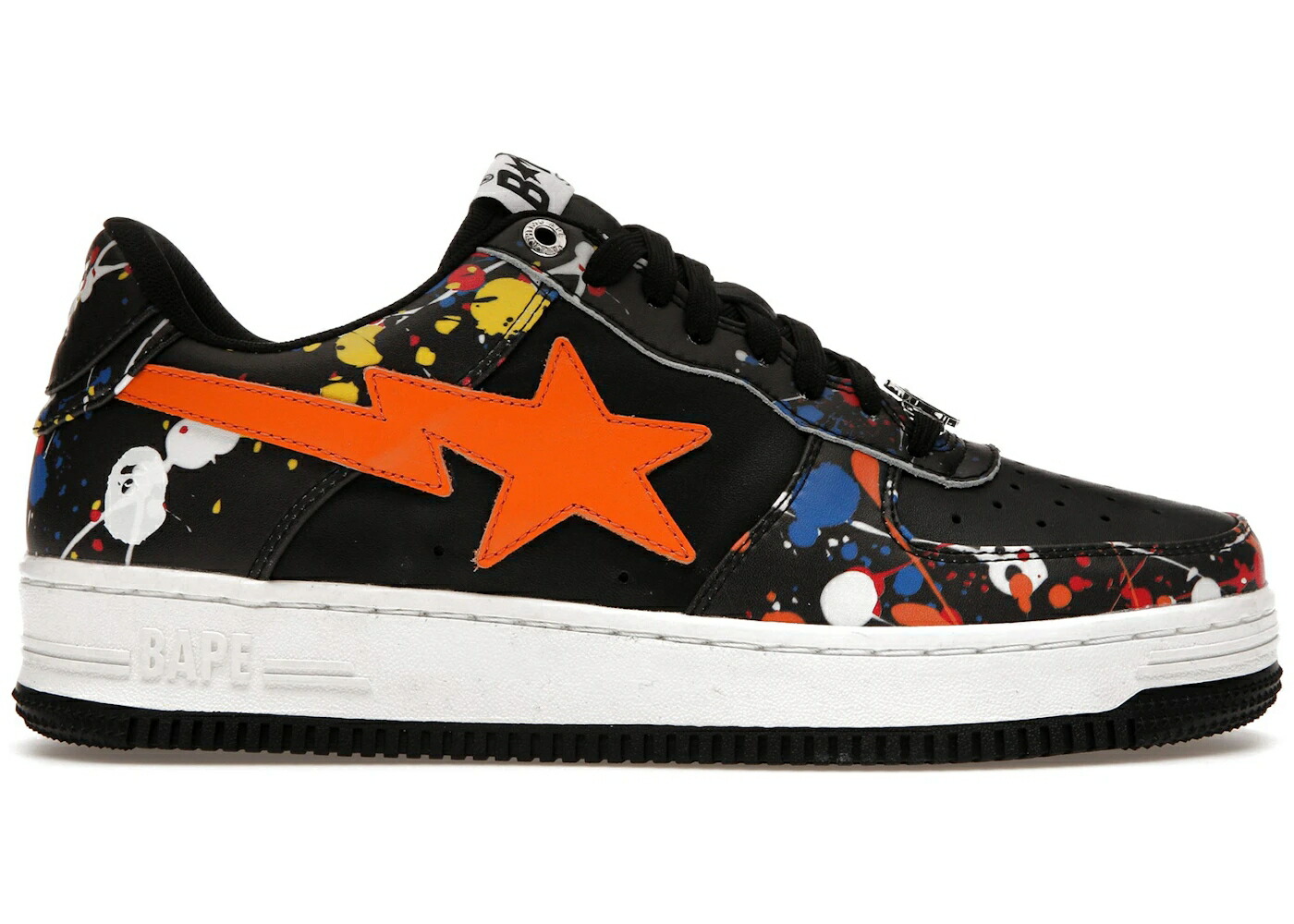 ベイプ 黒いこと 黒いこと 橙 オレンジ色 白いこと 白いこと スニーカー メンズ BAPE A BATHING APE STA PAINT SPLATTER BLACK / BLACK ORANGE WHITE MULTI