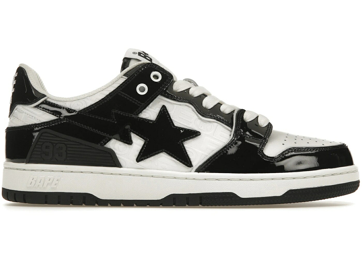ベイプ パテント 黒色 ブラック 白色 ホワイト スニーカー メンズ BAPE A BATHING APE SK8 STA PANDA PATENT / BLACK WHITE｜スニケス