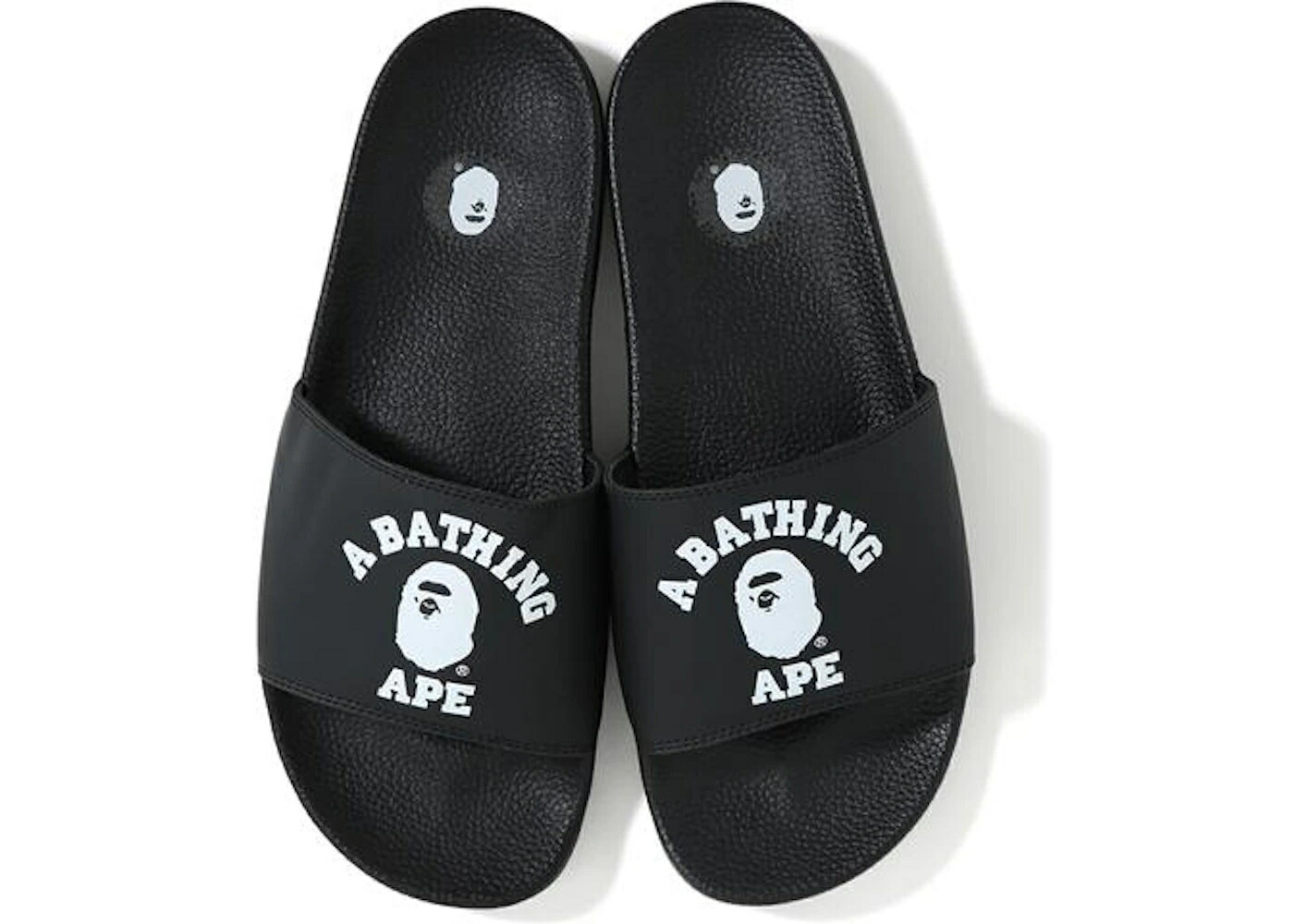 ベイプ サンダル カレッジ ロゴ 黒色 ブラック 白色 ホワイト スニーカー メンズ BAPE A BATHING APE SLIDE SS19 COLLEGE LOGO BLACK / BLACK WHITE|スニケス