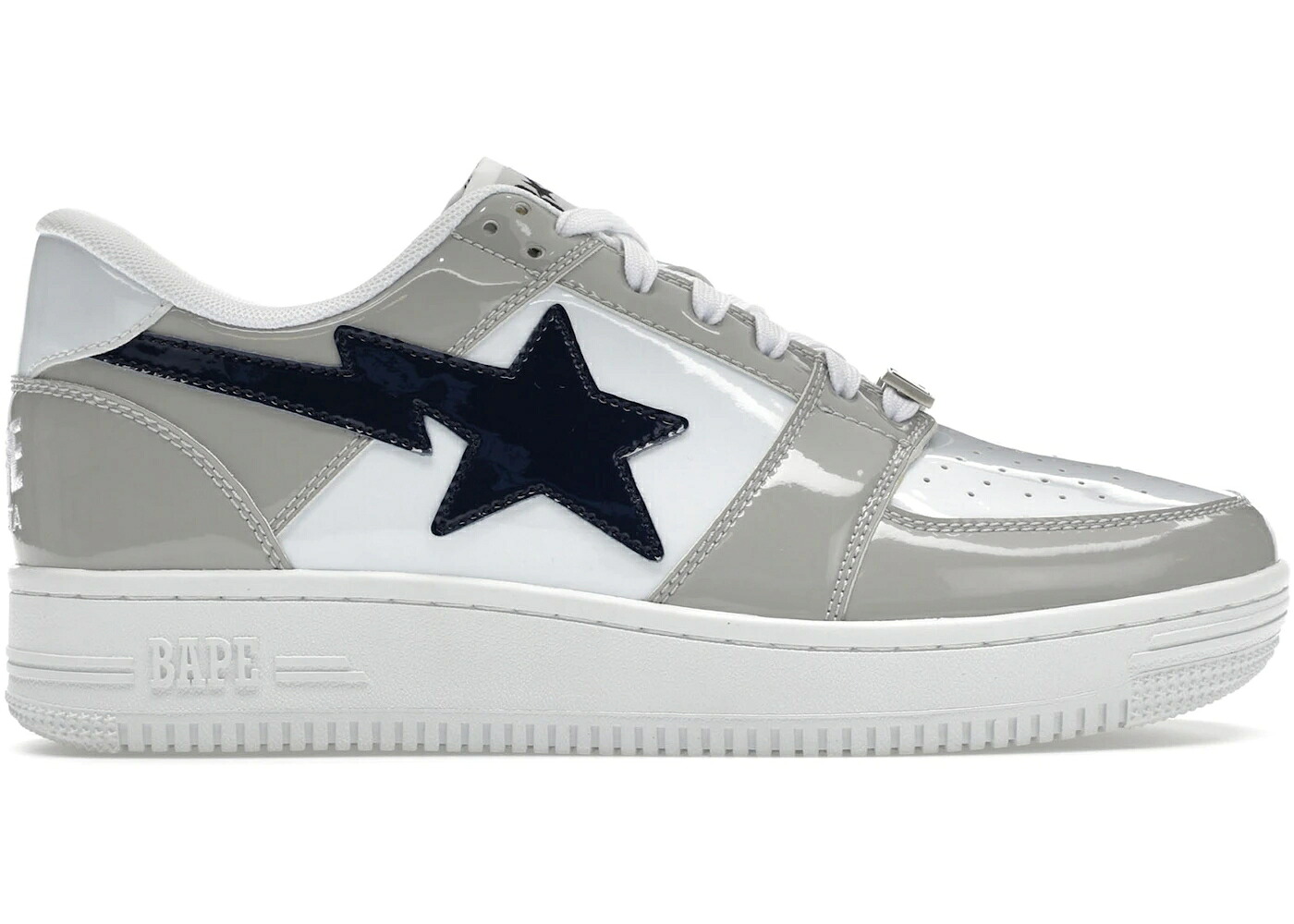 ベイプ 白色 ホワイト 灰色 グレー 紺色 ネイビー スニーカー メンズ BAPE A BATHING APE STA LOW WHITE GREY / WHITE GREY NAVY｜スニケス