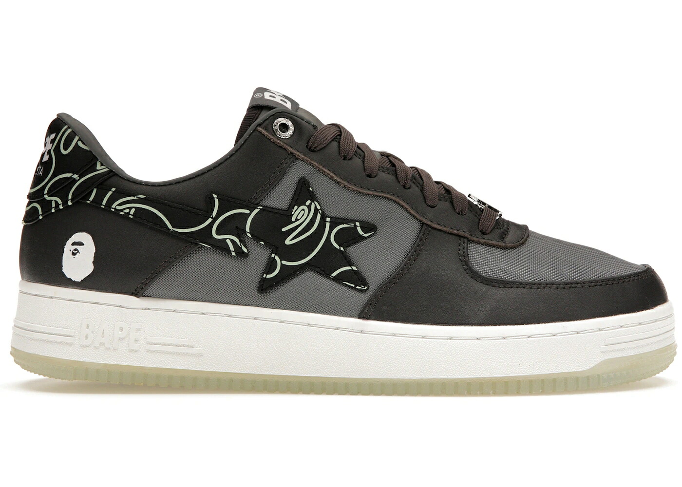 ベイプ カモ柄 チャコール 灰色 グレー 白色 ホワイト 緑 グリーン スニーカー メンズ BAPE A BATHING APE STA TEXT CODE CAMO CHARCOAL / CHARCOAL DARK GREY WHITE GREEN｜スニケス