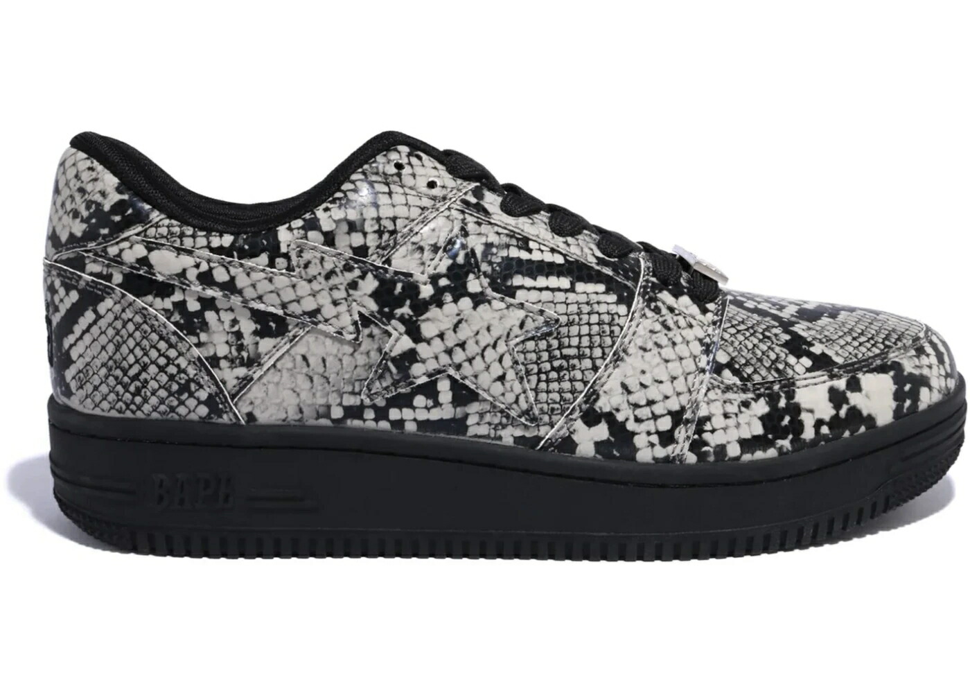 ベイプ 黒色 ブラック スニーカー メンズ BAPE A BATHING APE STA LOW SNAKESKIN (2020) / SNAKE BLACK