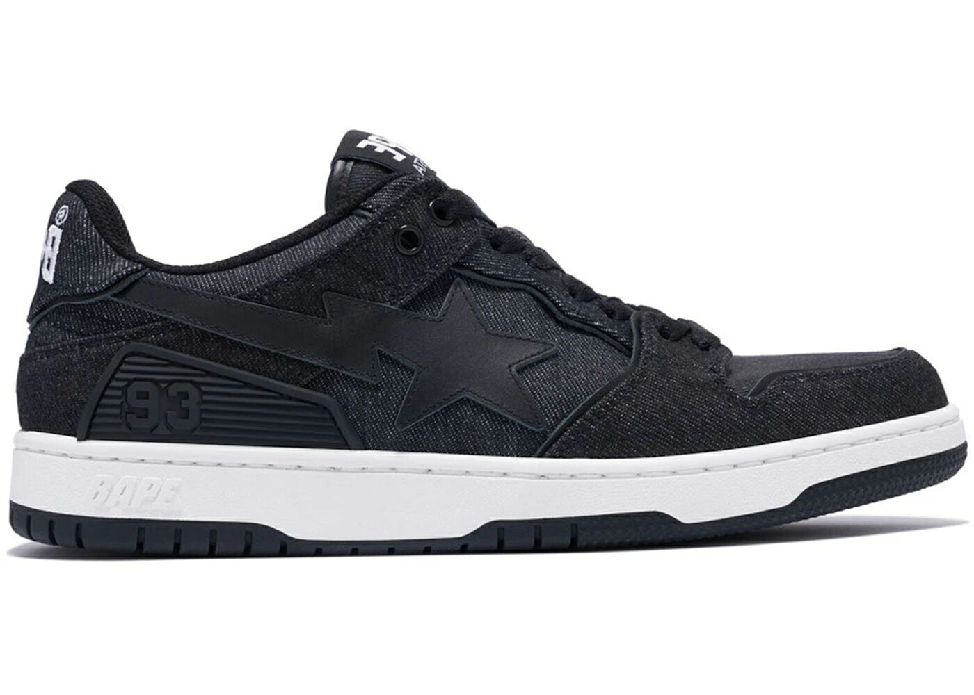 ベイプ 黒色 ブラック デニム 白色 ホワイト スニーカー メンズ BAPE A BATHING APE SK8 STA BLACK DENIM / BLACK BLACK WHITE