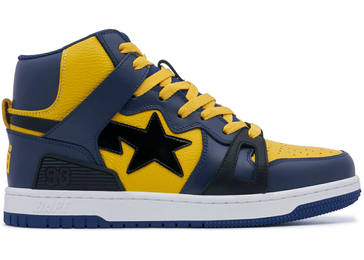 ベイプ ミシガン 青色 ブルー 黄色 イエロー 黒色 ブラック スニーカー メンズ BAPE A BATHING APE STA 93 HI MICHIGAN / BLUE YELLOW BLACK