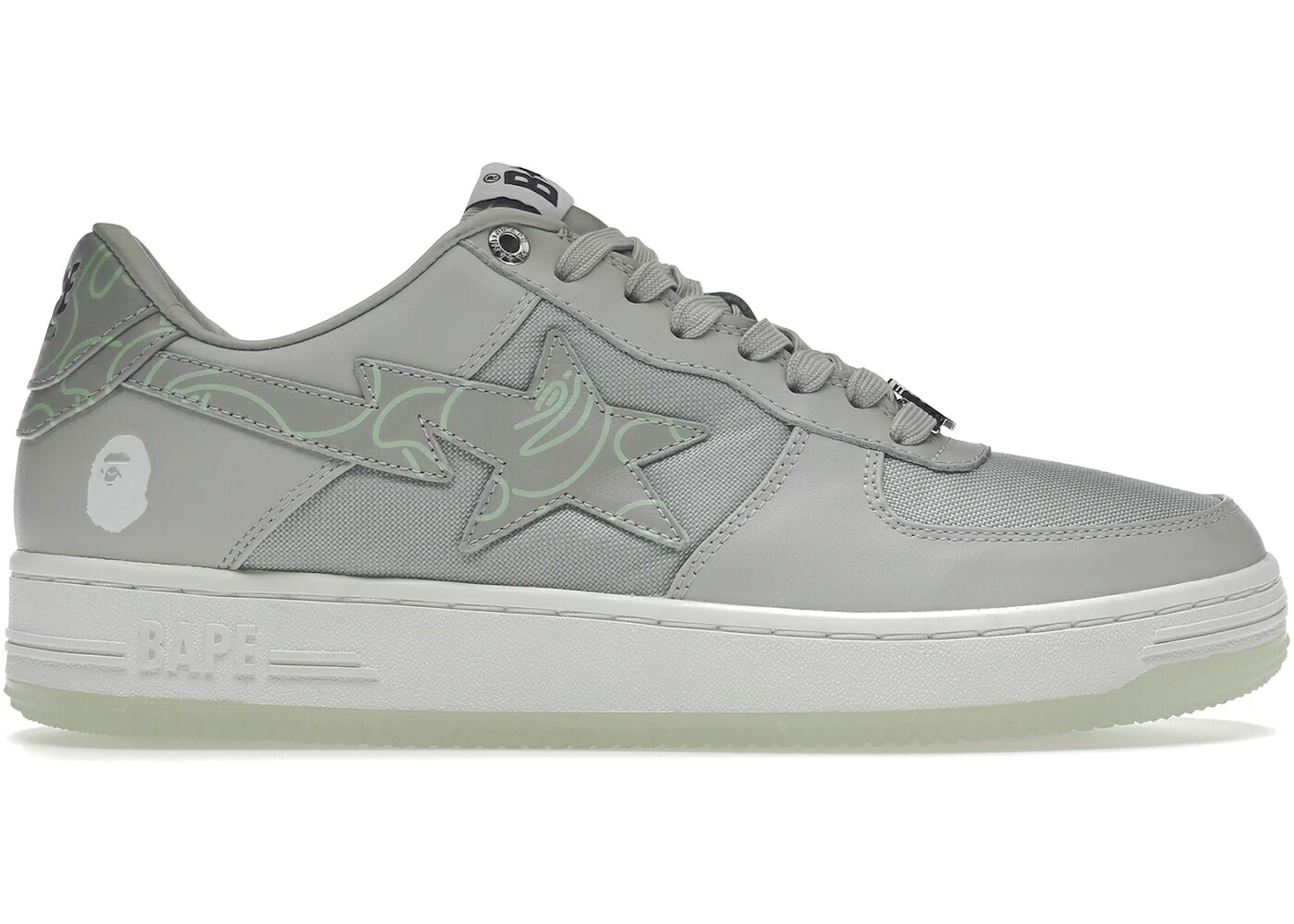 ベイプ カモ柄 灰色 グレー 白色 ホワイト 緑 グリーン スニーカー メンズ BAPE A BATHING APE STA TEXT CODE CAMO GREY / GREY WHITE GREEN