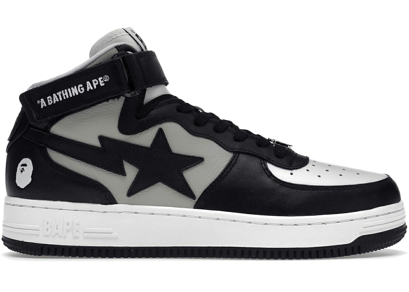 ベイプ ミッド 黒色 ブラック 灰色 グレー 白色 ホワイト スニーカー メンズ BAPE A BATHING APE STA MID BLACK (2022) / BLACK GREY WHITE｜スニケス