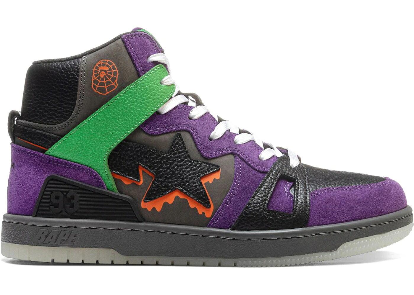 ベイプ 黒いこと 黒いこと 紫 パープル 緑 緑であること 橙 オレンジ色 スニーカー メンズ BAPE A BATHING APE STA 93 HI HALLOWEEN (2021) / BLACK PURPLE GREEN ORANGE