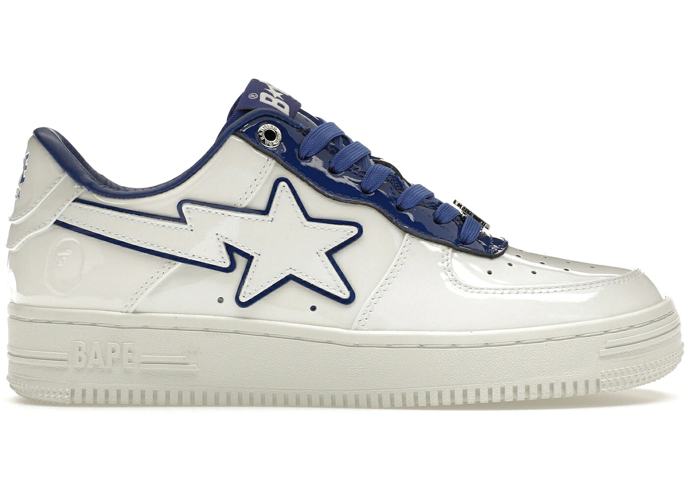 ベイプ 専売特許 なめし革 白いこと 白いこと 青味 青み スニーカー メンズ BAPE A BATHING APE STA PATENT LEATHER WHITE BLUE / WHITE BLUE