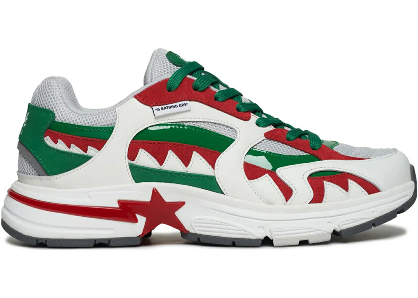 ベイプ シャーク 白色 ホワイト 赤 レッド 緑 グリーン スニーカー メンズ BAPE A BATHING APE SHARK STA ITALY / WHITE RED GREEN