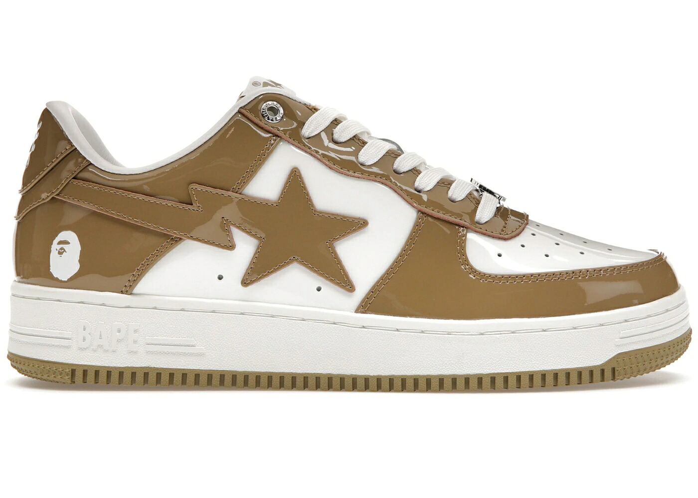 ベイプ 専売特許 なめし革 白いこと 白いこと カーキ スニーカー メンズ BAPE A BATHING APE STA PATENT LEATHER WHITE KHAKI (2023) / WHITE KHAKI