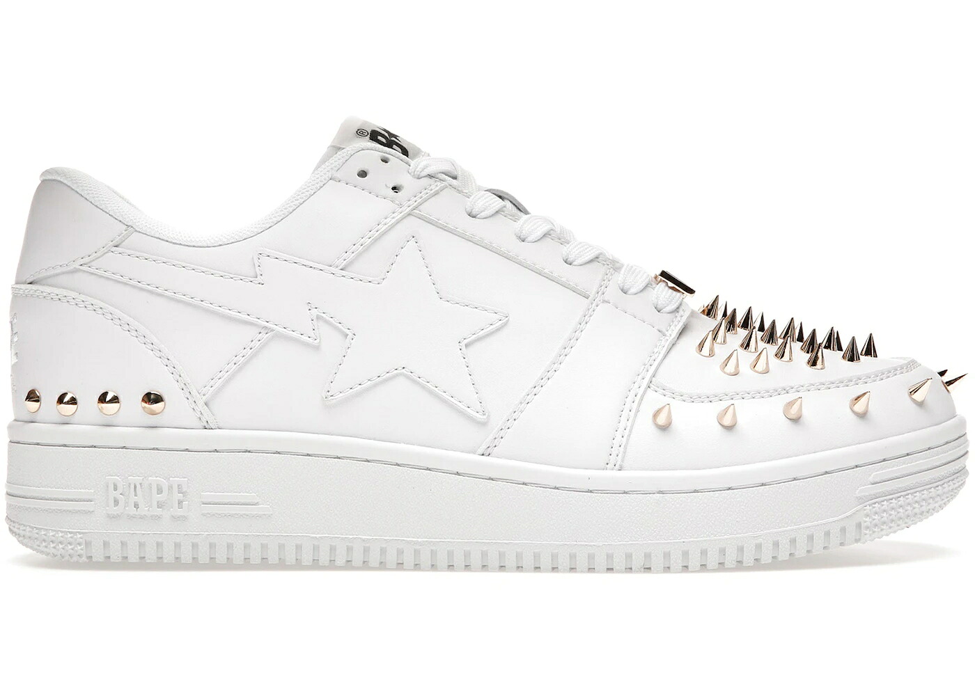 ベイプ 白色 ホワイト ゴールド スニーカー メンズ BAPE A BATHING APE STA LOW WHITE GOLD STUDDED / WHITE WHITE WHITE