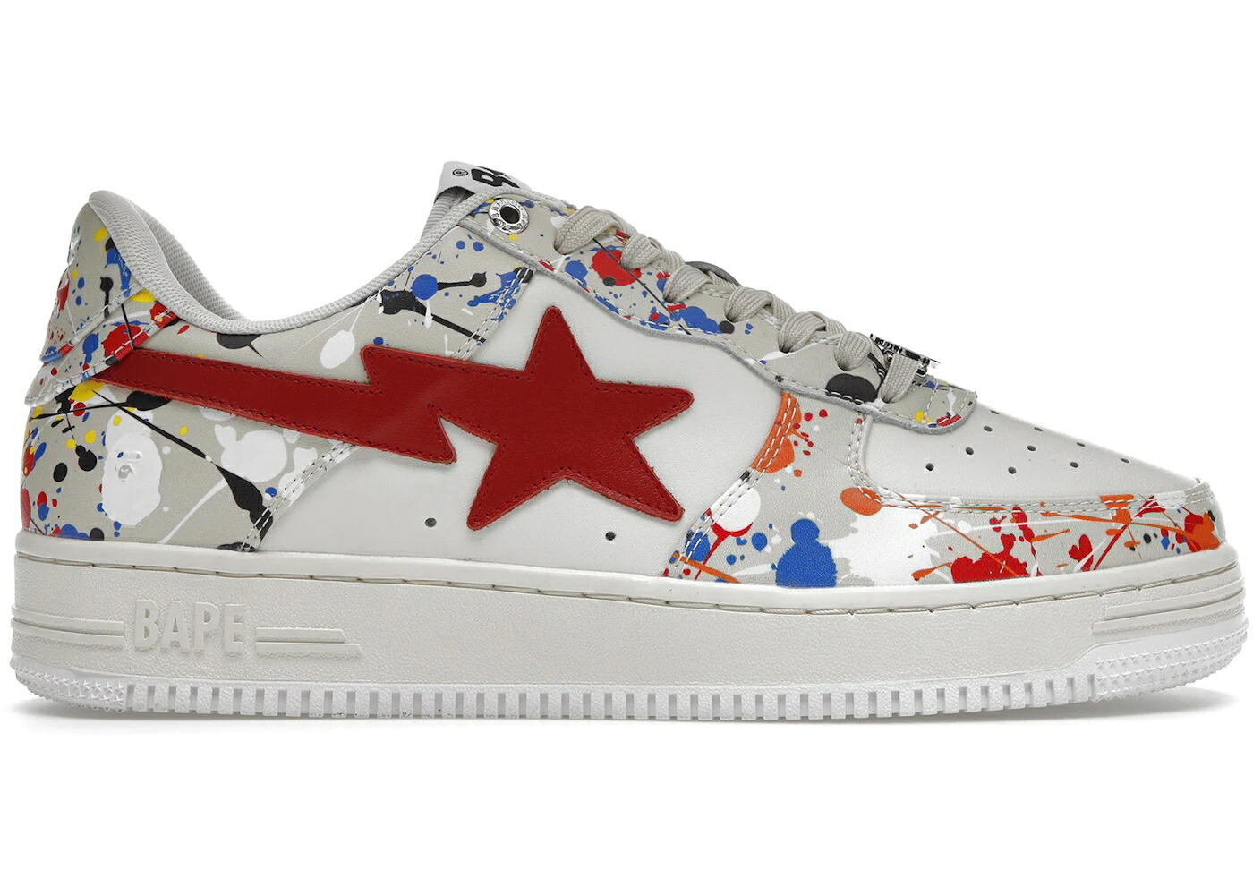 ベイプ ベージュ 赤 レッド 白色 ホワイト スニーカー メンズ BAPE A BATHING APE STA PAINT BEIGE / BEIGE RED WHITE MULTI|スニケス