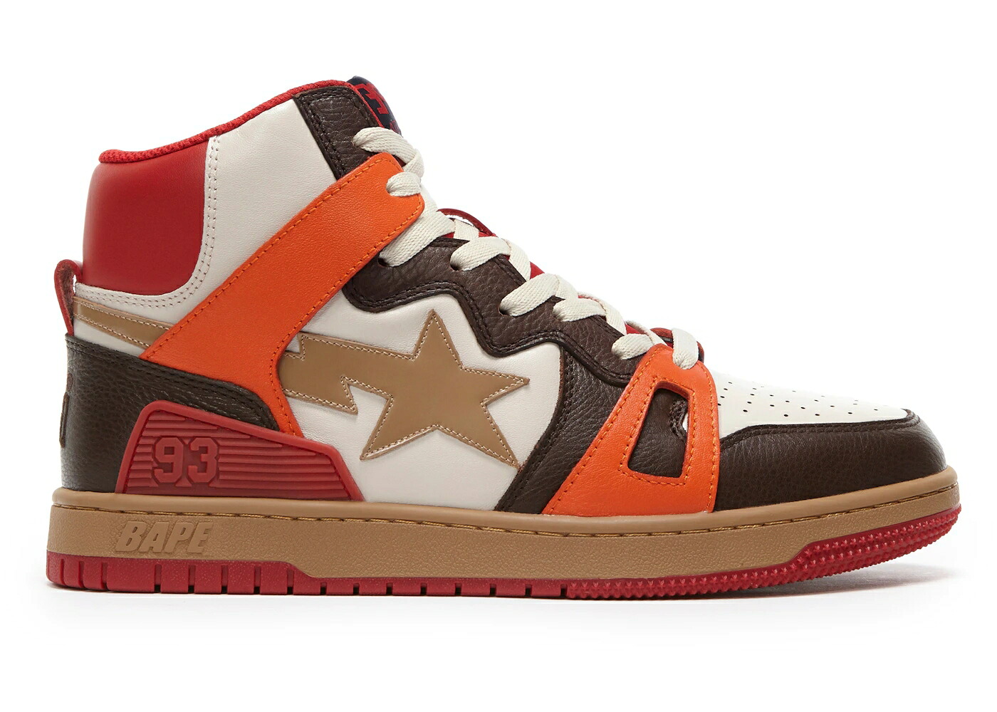 ベイプ 赤 レッド 橙 オレンジ 砂色 サンド スニーカー メンズ BAPE A BATHING APE STA 93 HI RED ORANGE LIGHT SAND / RED ORANGE LIGHT SAND