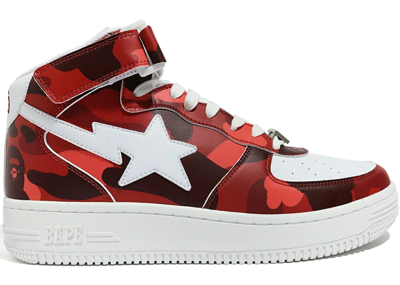 ベイプ ミッド カモ柄 赤 レッド 白色 ホワイト スニーカー メンズ BAPE A BATHING APE STA MID CAMO RED / RED CAMO WHITE