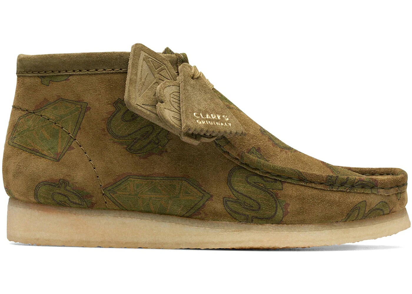 クラークス オリジナルス ブーツ クラブ 緑 グリーン ビリオネアボーイズクラブ & スニーカー メンズ CLARKS ORIGINALS WALLABEE BOOT BILLIONAIRE BOYS CLUB DIAMONDS DOLLARS DARK GREEN / DARK GREEN｜スニケス
