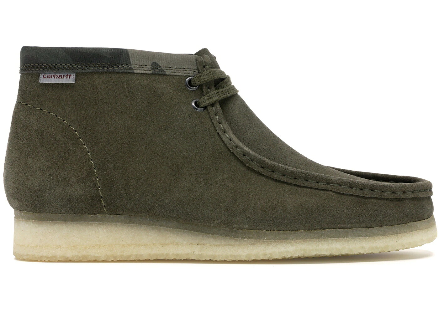 クラークス オリジナルス オリーブ 家鴨柄 スニーカー メンズ CLARKS ORIGINALS WALLABEE CARHARTT WIP OLIVE / OLIVE CAMO