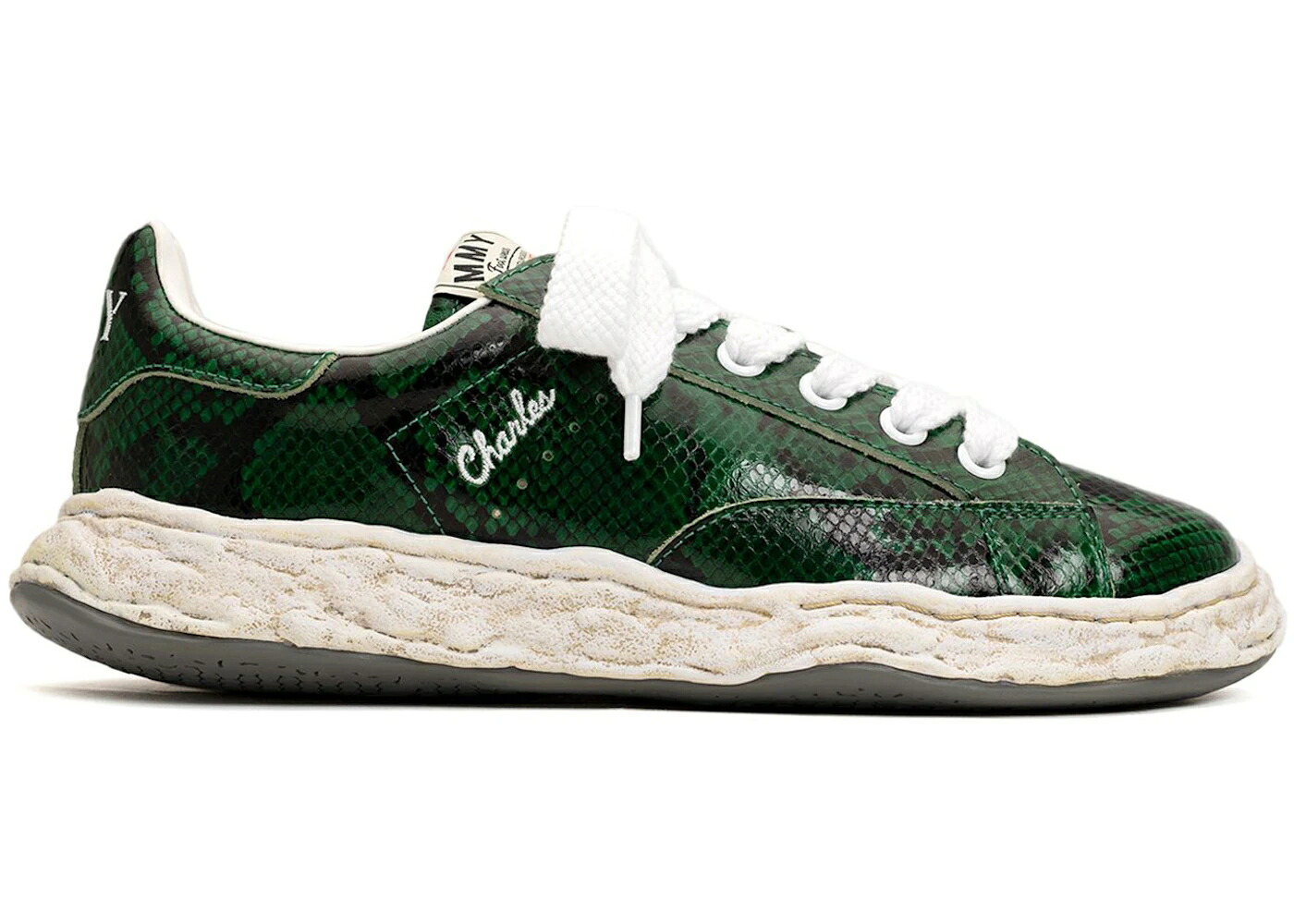 棲み家 ミハラヤスヒロ なめし革 緑 緑であること スニーカー メンズ MAISON MIHARA YASUHIRO MAISON MIHARA YASUHIRO CHARLES OG SOLE LEATHER LOW PYTHON PRINTED GREEN /