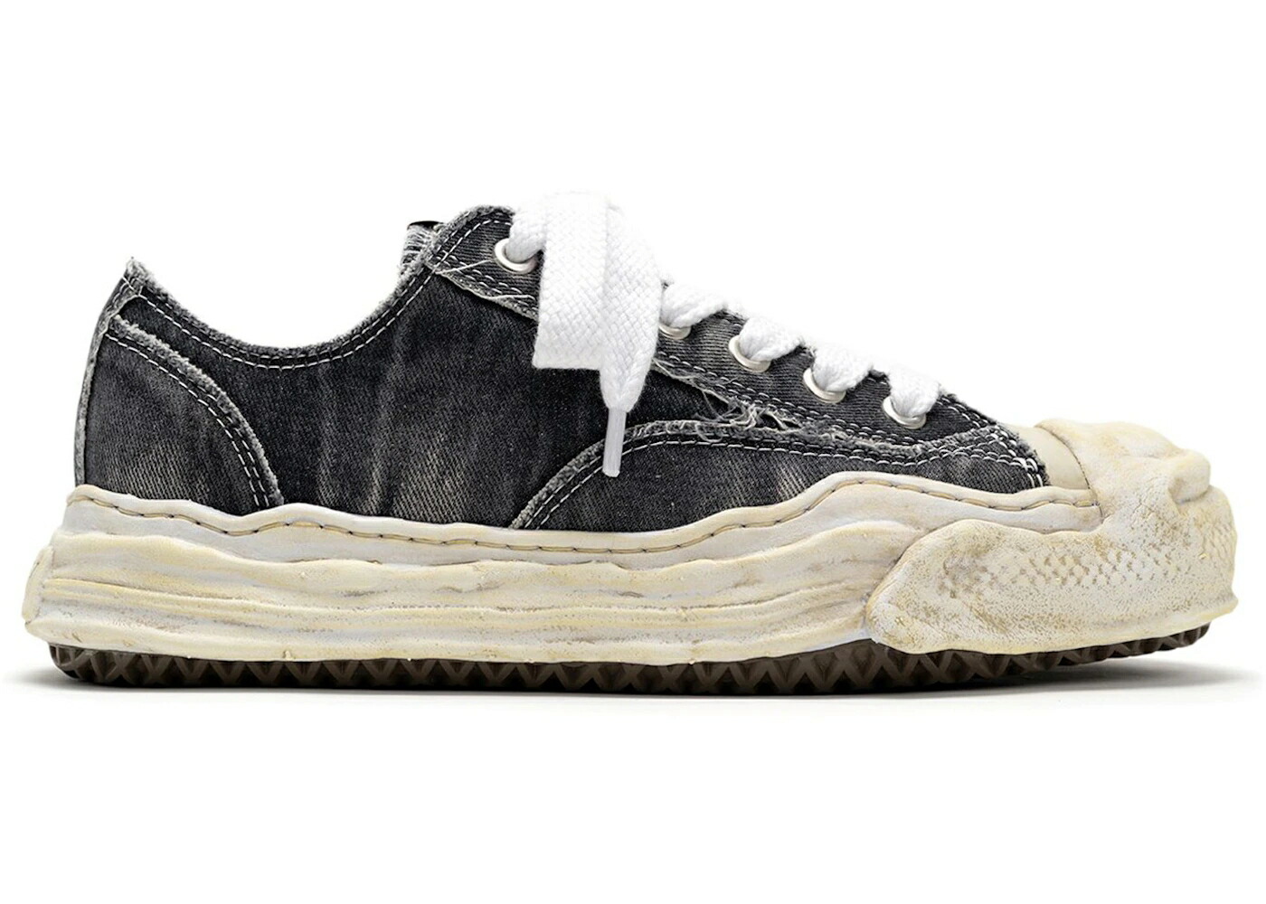 棲み家 ミハラヤスヒロ ジーンズ 黒いこと 黒いこと 白いこと 白いこと スニーカー メンズ MAISON MIHARA YASUHIRO MAISON MIHARA YASUHIRO HANK OG SOLE BLEACH-WASH DENIM CANVAS LOW BLACK WHITE /