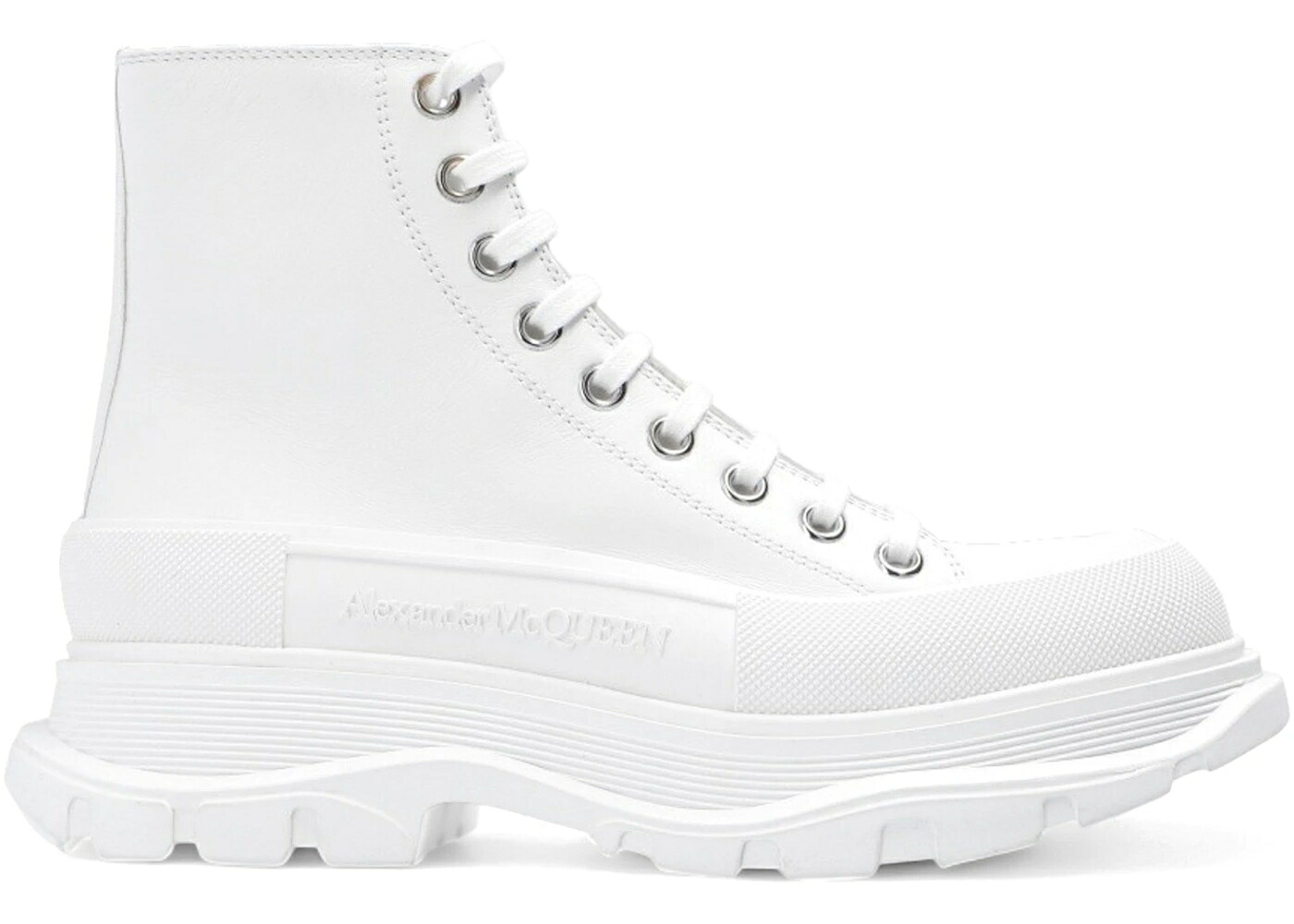 アレキサンダーマックイーン ブーツ 白色 ホワイト 銀色 シルバー WOMEN'S スニーカー レディース ALEXANDER MCQUEEN ALEXANDER MCQUEEN TREAD SLICK BOOT WHITE SILVER (WOMEN'S) / WHITE SILVER｜スニケス