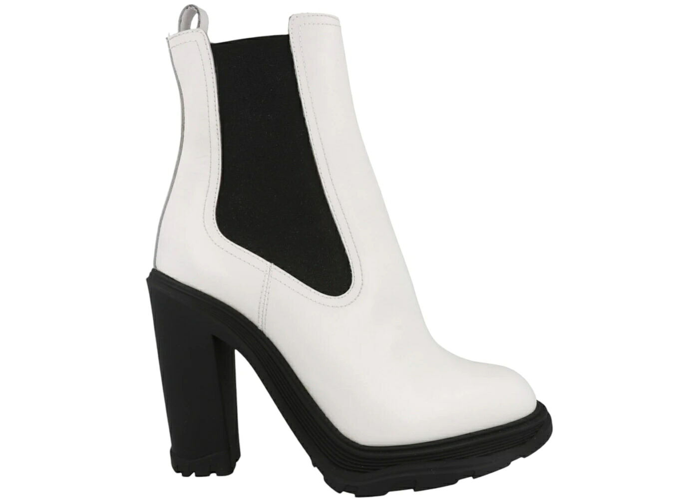 アレキサンダーマックイーン レザー ブーツ アイボリー 黒色 ブラック チェルシーブーツ WOMEN'S スニーカー レディース ALEXANDER MCQUEEN ALEXANDER MCQUEEN LEATHER HEELED CHELSEA BOOT IVORY BLACK (WOMEN'S) / IV|スニケス
