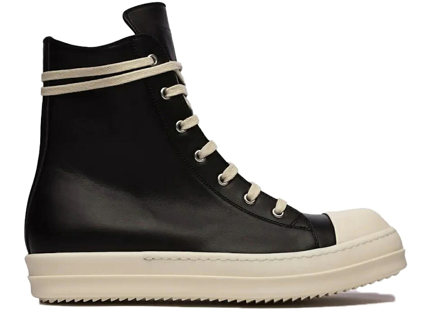 リックオウエンス レザー ハイ 黒色 ブラック クリーム スニーカー メンズ RICK OWENS RICK OWENS RAMONES LEATHER HIGH TOP BLACK CREAM / BLACK CREAM|スニケス