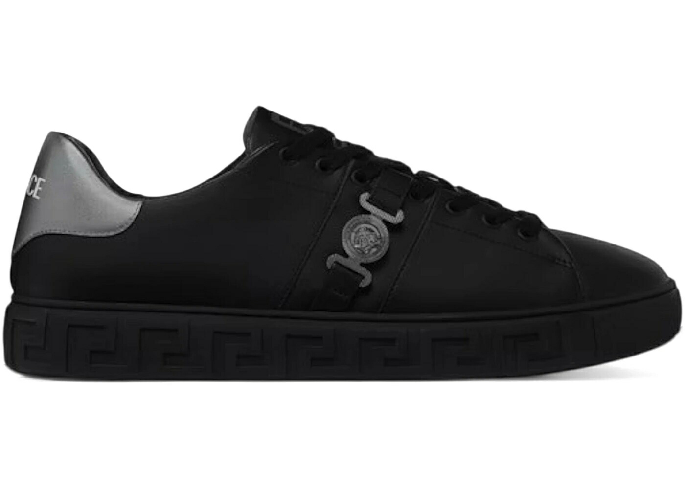 ヴェルサーチェ 黒色 ブラック 銀色 シルバー ロサンゼルス スニーカー メンズ VERSACE GRECA BLACK SILVER LA MEDUSA EMBELLISHED / BLACK SILVER