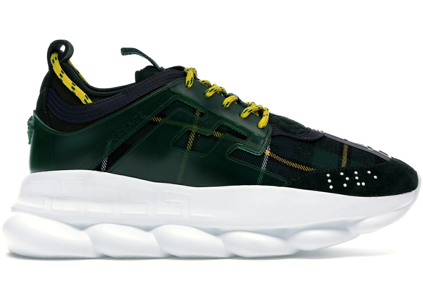 ヴェルサーチェ 緑 緑であること 黄味がかった 黄色 スニーカー メンズ VERSACE CHAIN REACTION 2 CHAINZ PLAID / GREEN YELLOW