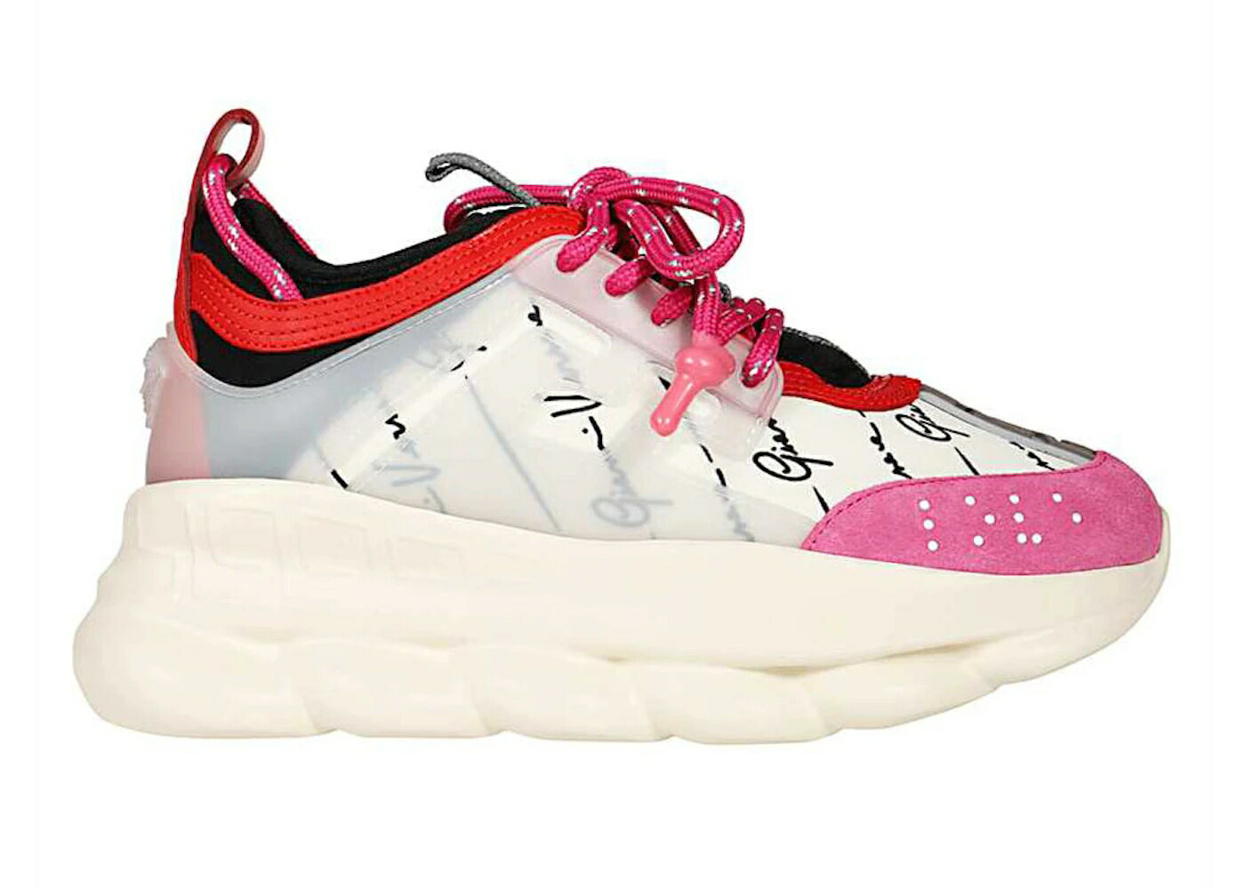 ヴェルサーチェ 白いこと 白いこと 黒いこと 黒いこと WOMEN\u0027S スニーカー レディース VERSACE CHAIN REACTION WHITE FUSCHIA (WOMEN\u0027S) / WHITE BLACK FUSCHIA