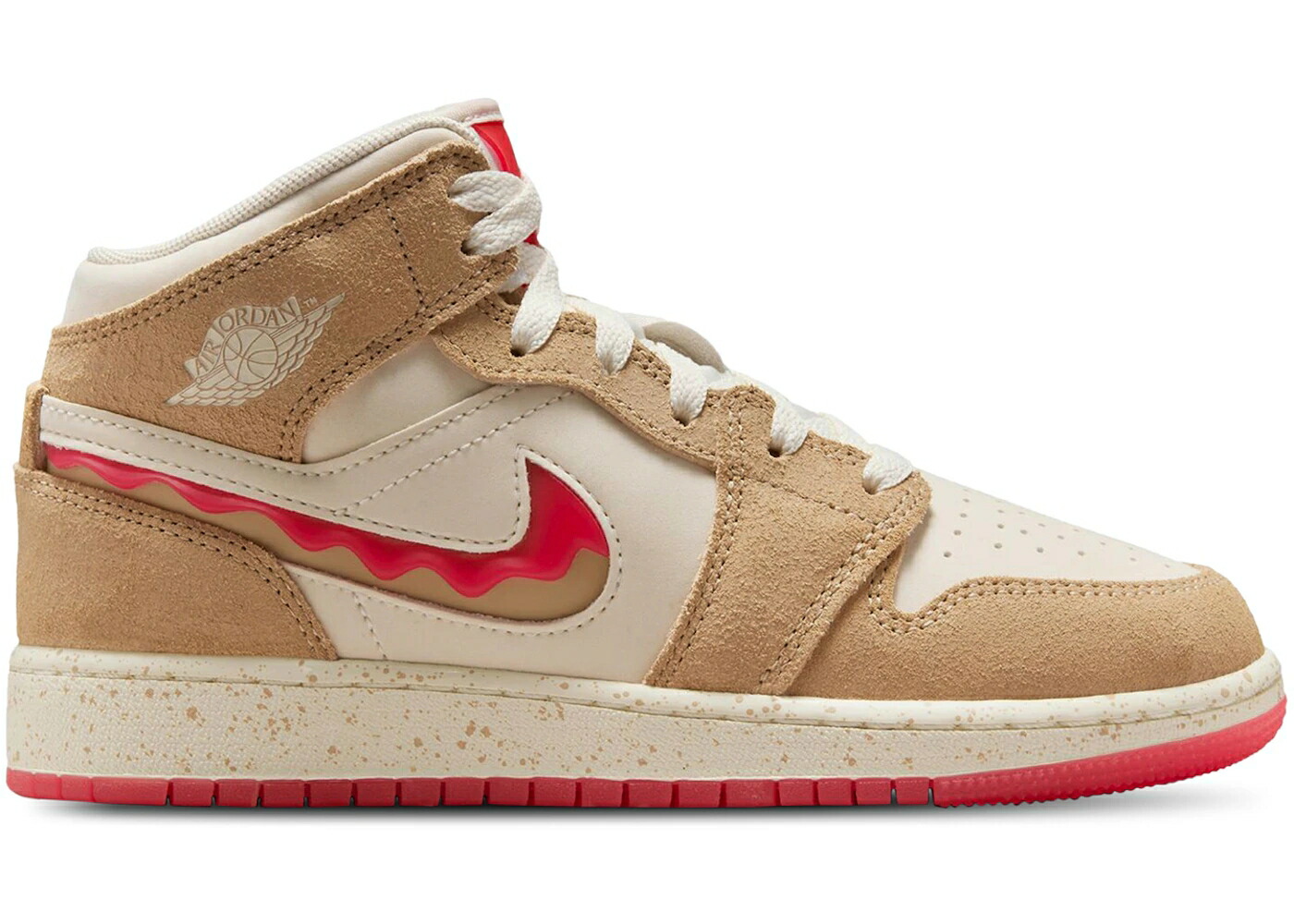 ナイキ ジョーダン ミッド 象牙色 核融合反応 赤 赤いこと \u0026 御坊っちゃん キッズ JORDAN 1 MID SE PEANUT BUTTER JELLY (GS) / DESERT PALE IVORY FUSION RED もの言う花 マタニティ スニーカー
