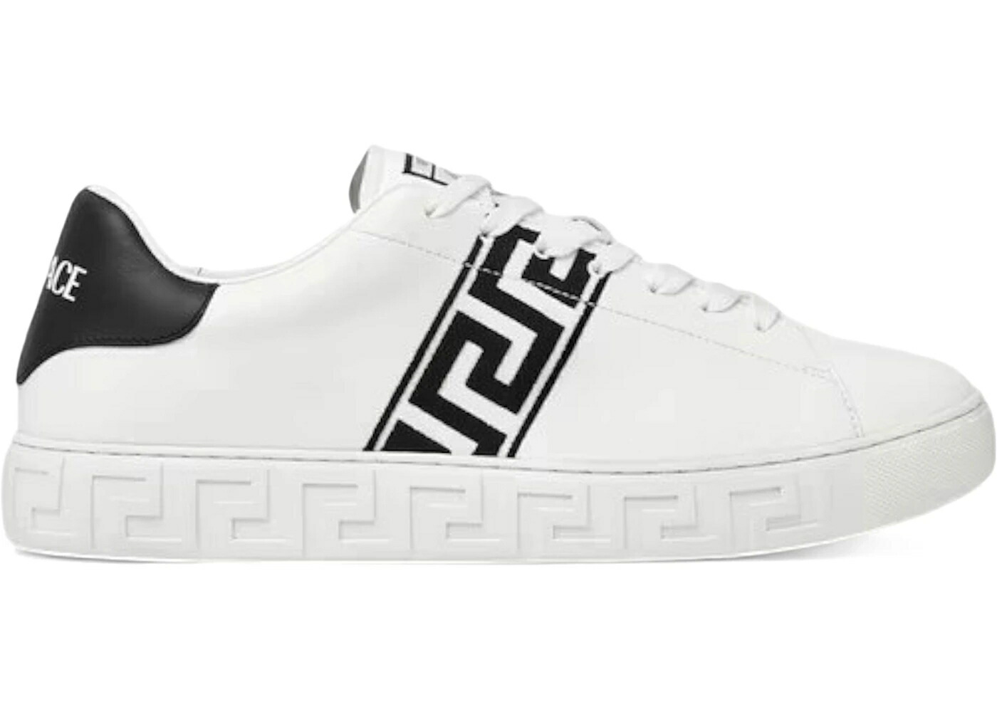 ヴェルサーチェ 白色 ホワイト 黒色 ブラック スニーカー メンズ VERSACE EMBROIDERED GRECA WHITE BLACK / WHITE BLACK