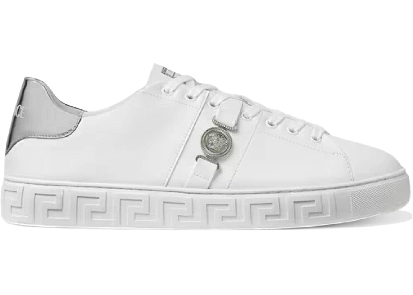 ヴェルサーチェ 白色 ホワイト 銀色 シルバー ロサンゼルス スニーカー メンズ VERSACE GRECA WHITE SILVER LA MEDUSA EMBELLISHED / WHITE SILVER