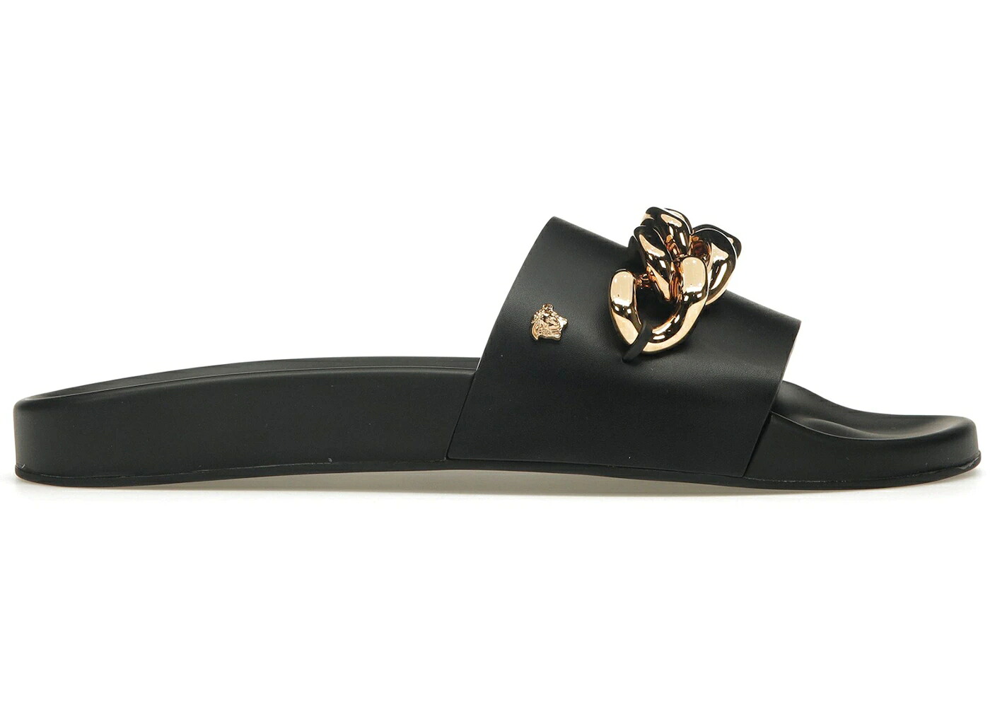 ヴェルサーチェ サンダル 黒色 ブラック レザー スニーカー メンズ VERSACE MEDUSA CHAIN SLIDE BLACK LEATHER /|スニケス