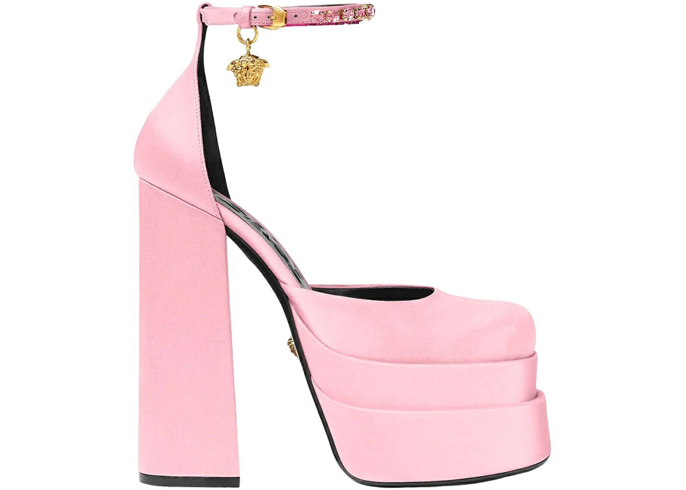 ヴェルサーチェ 繻子 サクラ色 ゴールド スニーカー レディース VERSACE MEDUSA AEVITAS 155MM PLATFORM PUMPS CANDY SATIN / PINK GOLD