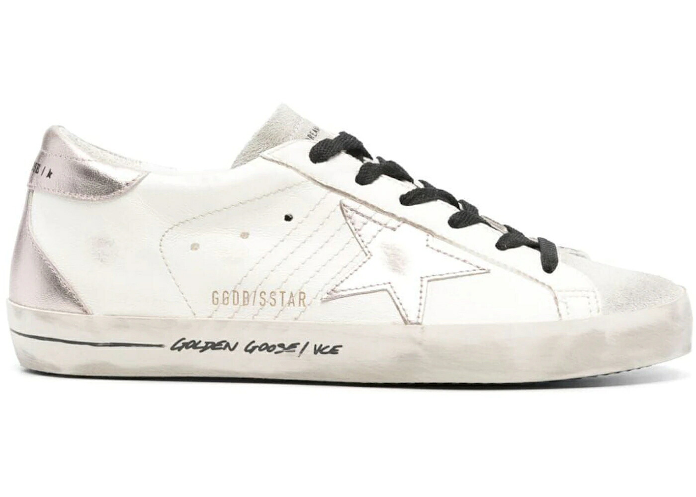 ゴールデングース 白色 ホワイト 銀色 シルバー 黒色 ブラック スニーカー レディース GOLDEN GOOSE GOLDEN GOOSE SUPER-STAR WHITE SILVER METALLIC / WHITE SILVER BLACK｜スニケス