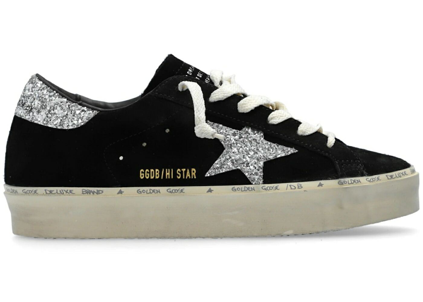 ゴールデングース スエード スウェード 黒色 ブラック 銀色 シルバー WOMEN スニーカー レディース GOLDEN GOOSE GOLDEN GOOSE HI STAR SUEDE BLACK SILVER GLITTER (WOMEN) / BLACK SILVER
