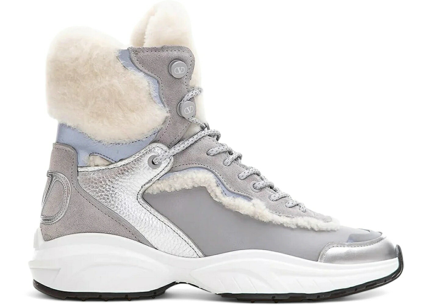 ヴァレンティノ ロゴタイプ しろがね色 しろがね色 WOMEN\u0027S スニーカー レディース VALENTINO GARAVANI V LOGO HIGH-TOP SHEARLING SNEAKERS SILVER (WOMEN\u0027S) /