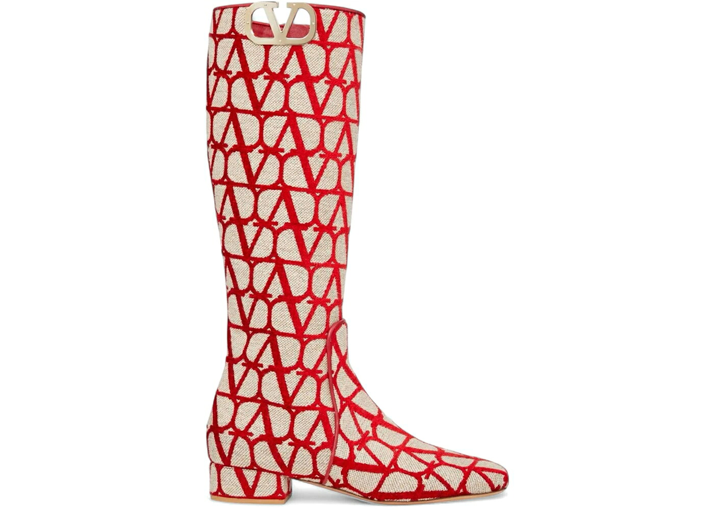 ヴァレンティノ ご機嫌 ブーツ ベージュ 赤 赤いこと V\u0027LOGO WOMEN\u0027S スニーカー レディース VALENTINO TOILE ICONOGRAPHE CALFSKIN HIGH KNEE BOOTS BEIGE RED (WOMEN\u0027S) / BEIGE RED